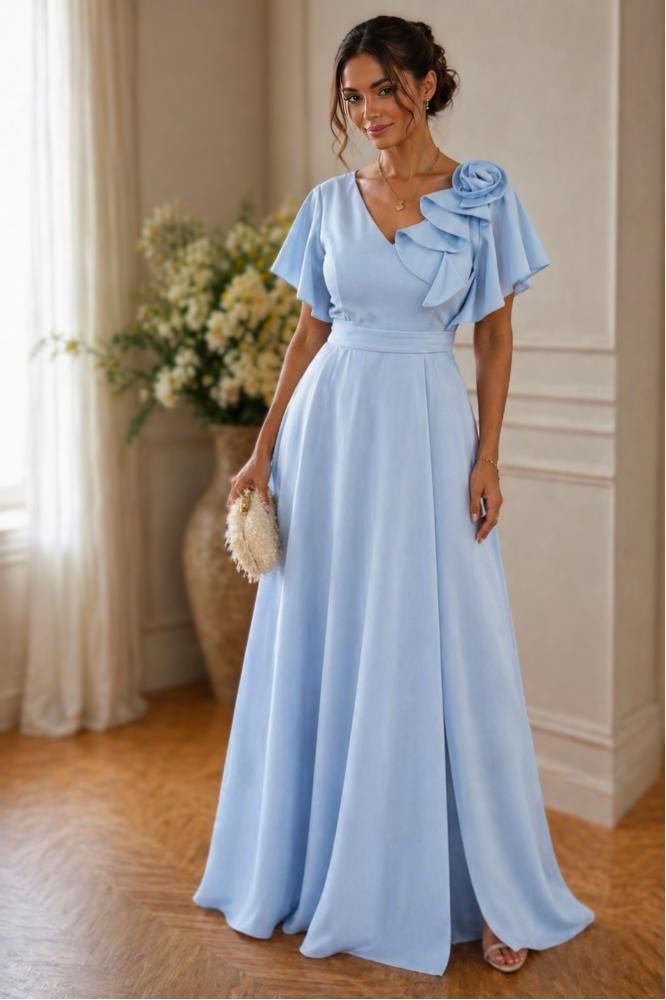 Dlhé svetlo modré šaty na svadbu Rose